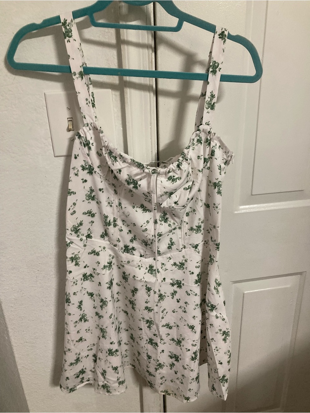 SHEIN White Slip Dress with Green Floral Print